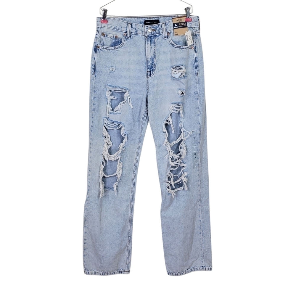 Aeropostale Jeans Women Size 8 32X32 90s Baggy Destroyed Light Wash Cotton New